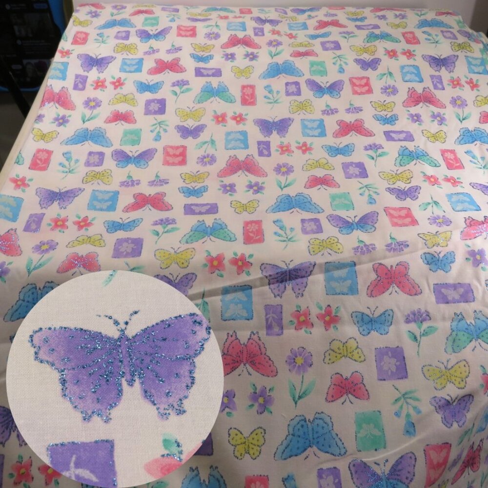Fabric SPRING FLING GLITTERED 100% cotton Butterflies 8.5 yards 45" wide